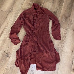 Rust Burgandy Long Sleeve Layering Button Up Top
